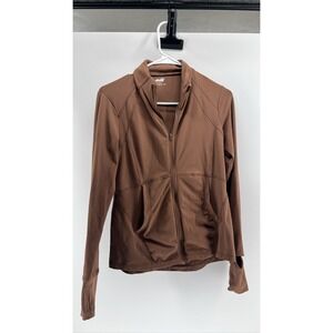 Avia Women's Brown Zip Athletic Jacket XS (0-2) Thumb Holes Pockets